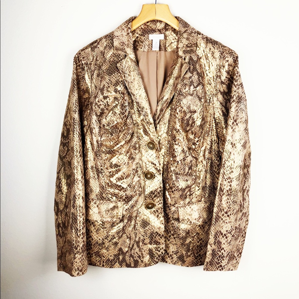 Chico’s Gold Snakeskin Layla Blazer Jacket Large